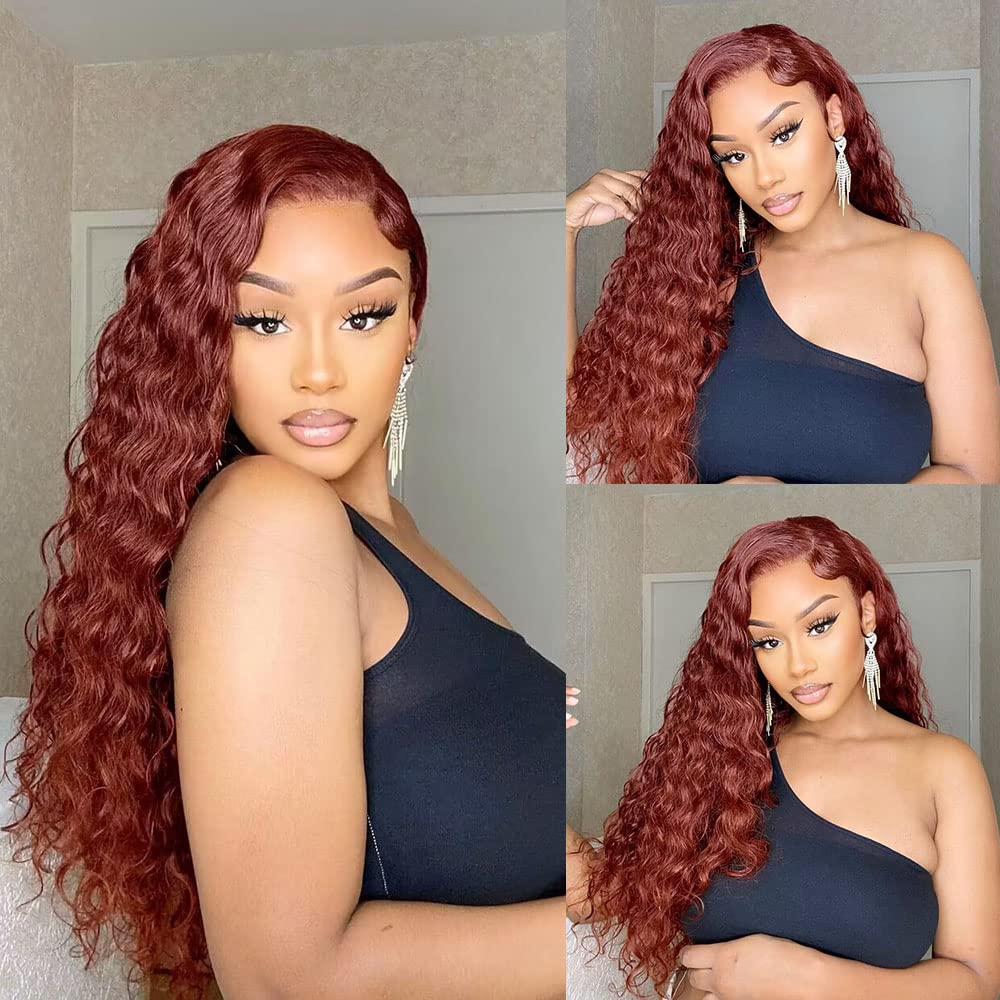 Reddish Brown Lace Front Wigs Human Hair Deep Wave Wig 180% Density Glueless Wigs Human Hair Pre Plucked for Black Women