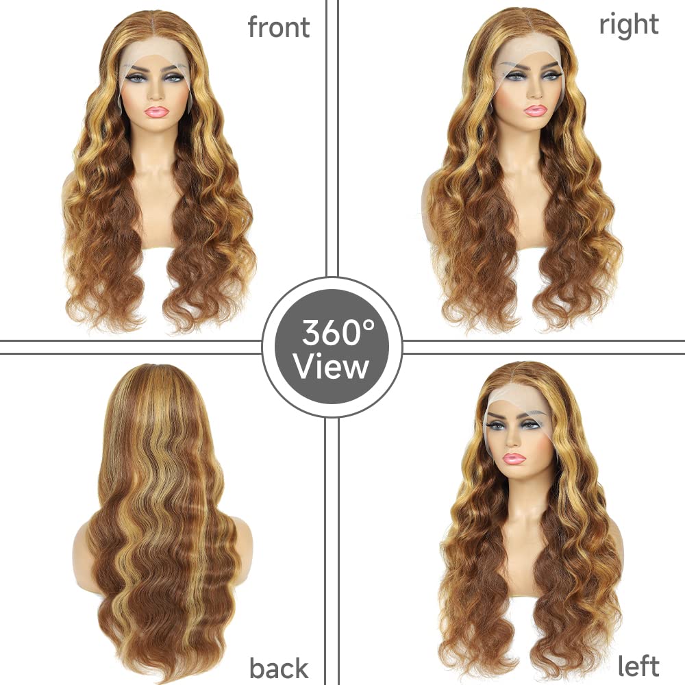 Vanlov Ombre Highlight Body Wave Lace Front Wig Human Hair 4/27 Pre Plucked 13x4HD Lace with Natural HairLine