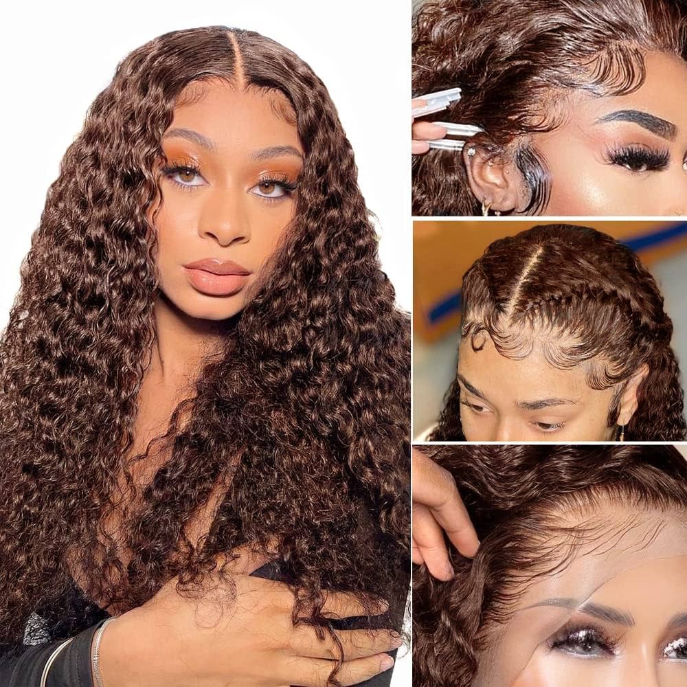 13x4 Dark Brown Lace Front Deep Wave Glueless Wig Pre Plucked Human Hair Wigs #2