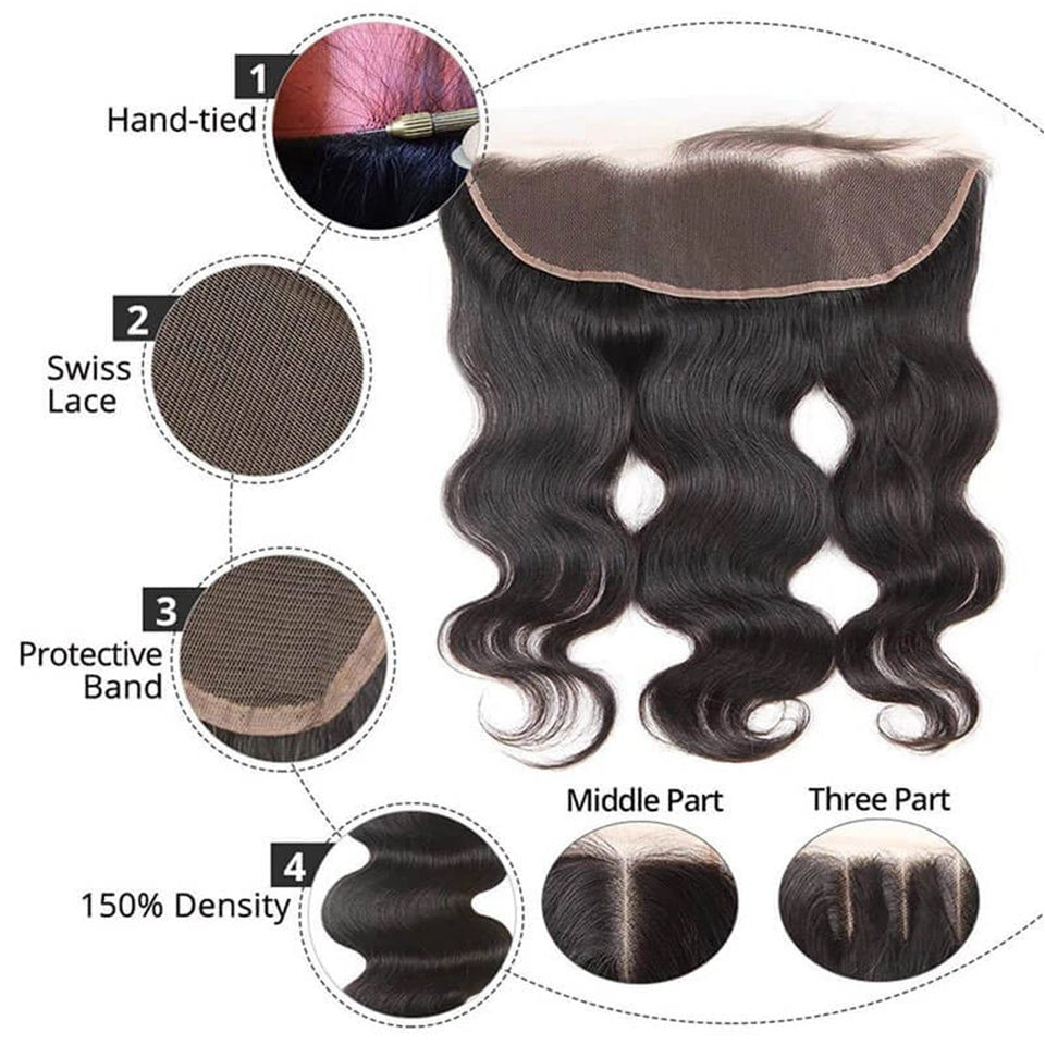 Vanlov Hair-Vanlov Hair Body Wave 13X4 Lace Frontal Pre Plucked 100% Human Virgin Hair