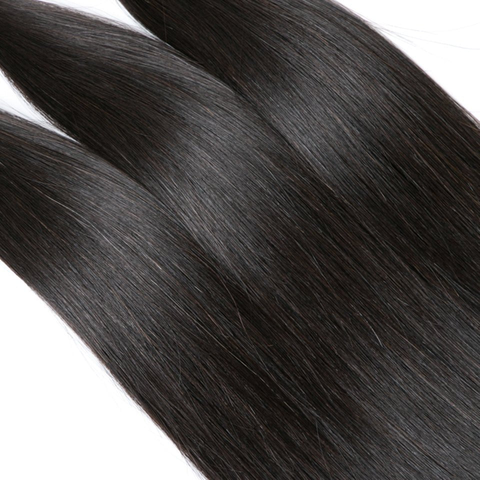 Vanlov Hair-Vanlov Natural Black Hair Straight 3 Bundles With Closure Pre Plucked With Baby Hair