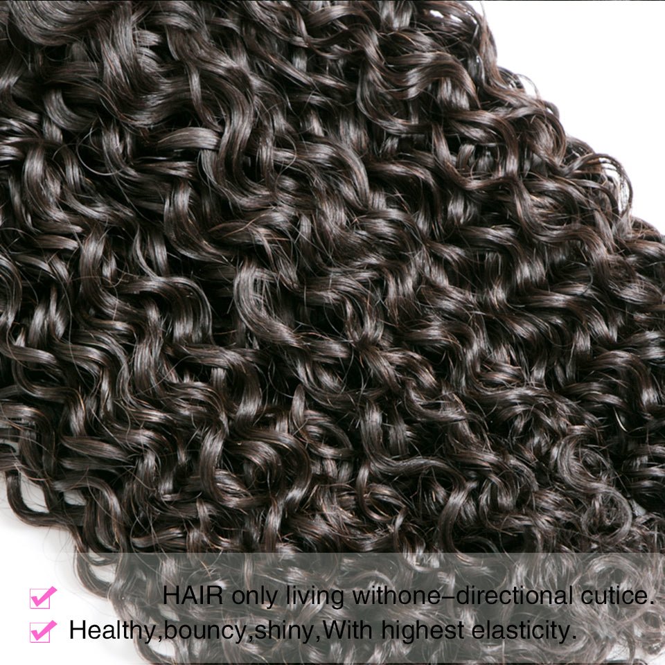Vanlov Hair-Vanlov Natural Black Virgin Human Hair Kinky Curly 3 Bundles With Lace Closure