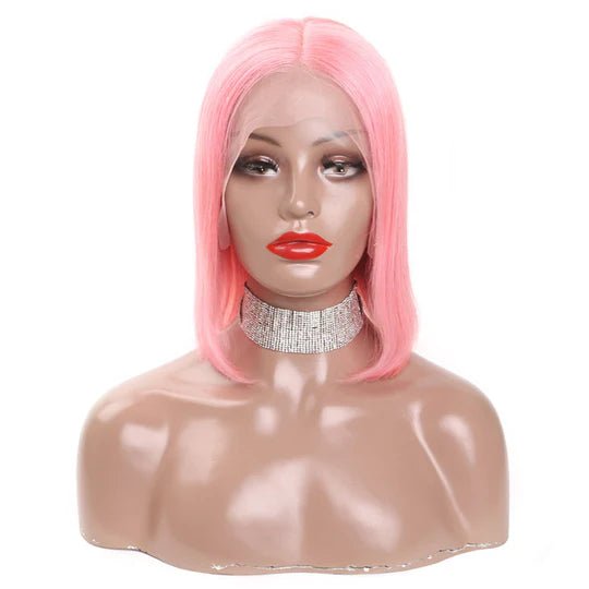 Vanlov Hair-Vanlov Pink Color Short Straight Bob Wigs Virgin Human Hair For Black Women 8-16 Inch 13X4 Swiss Lace