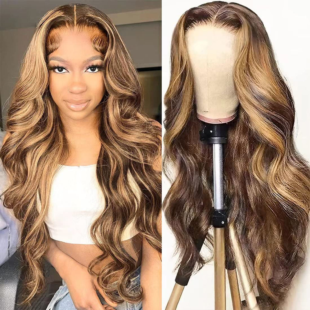 Vanlov Hair-Wear and Go Glueless Wigs Body Wave Wig High Density HD Transprent Highlight Lace Front Wigs Human Hair